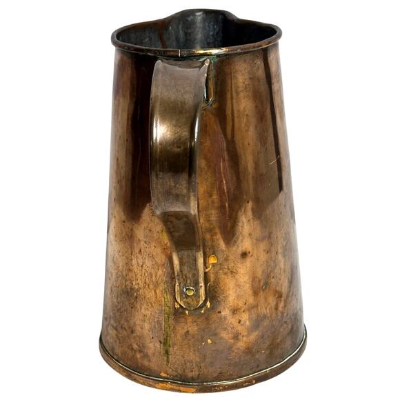 Vintage/Antique Copper Rolled Top Soldered Riveted 80 oz Pitcher-Excellent - Picture 7 of 9